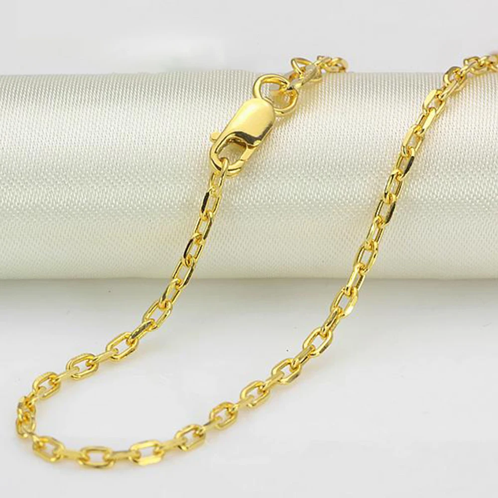 

Au750 Real 18K Yellow Gold Necklace For Women 2mm Cable Link Chain 45-60cm Length