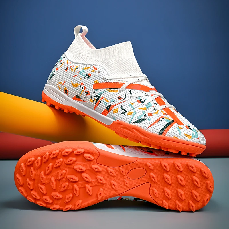 Mid‑Cut TF Turf Soccer Cleats, Geometric Pattern Synthetic Upper, Load‑Dispersing EVA Cushion Midsole, Dense Multi‑Grip TF Short