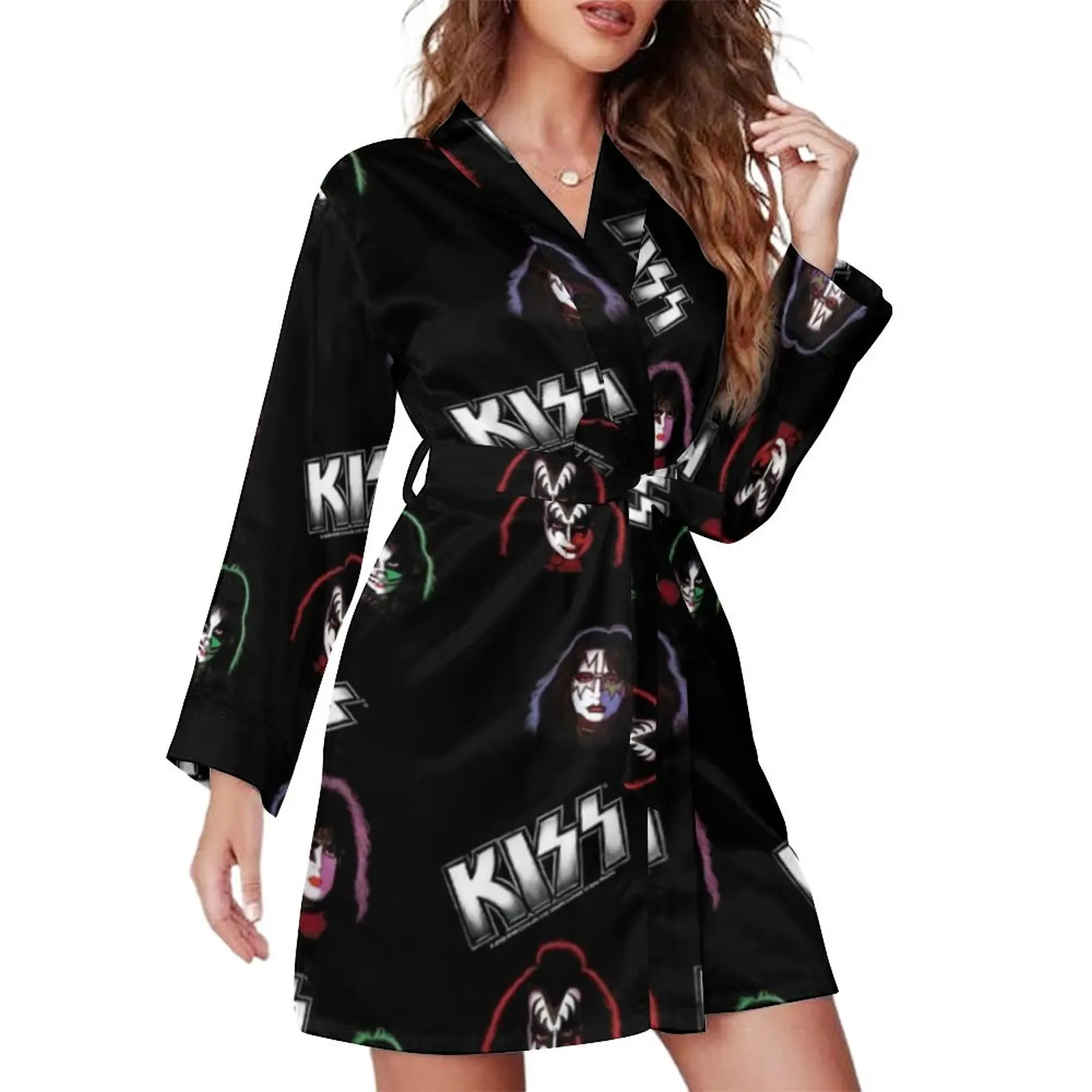 Kiss Band Pajama Robe Rock Long Sleeve Female Dress Leisure New Stretch Patterns Sleepwear