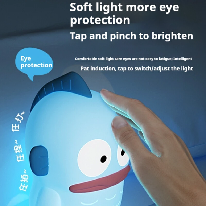 Kawaii Sanrio Character Hangyodon Pat-Light Toys For Girl's Birthday Gifts Mermaid Hangyodon Night Lamp Anime Figures Decor Toys