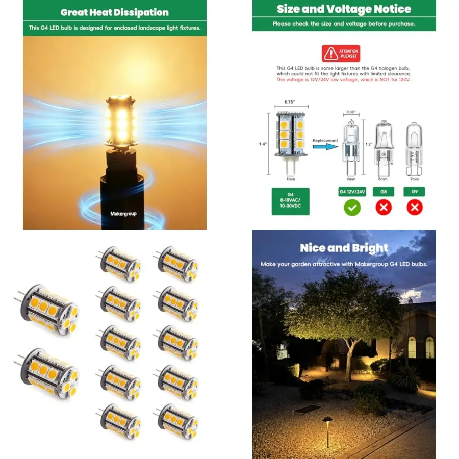 

T3 G4 Bi-pin LED Light Bulb 12VAC/DC Low Voltage 3Watt Color 2700K-3000K for Outdoor Landscape Lighting Path Lights, Deck, Step