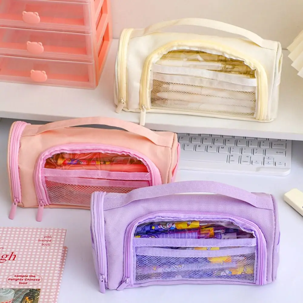 

Canvas Transparent Pencil Case Dirt Resistant Multi-functional Large Capacity Pencil Bag Portable Simple Zipper Pencil Case