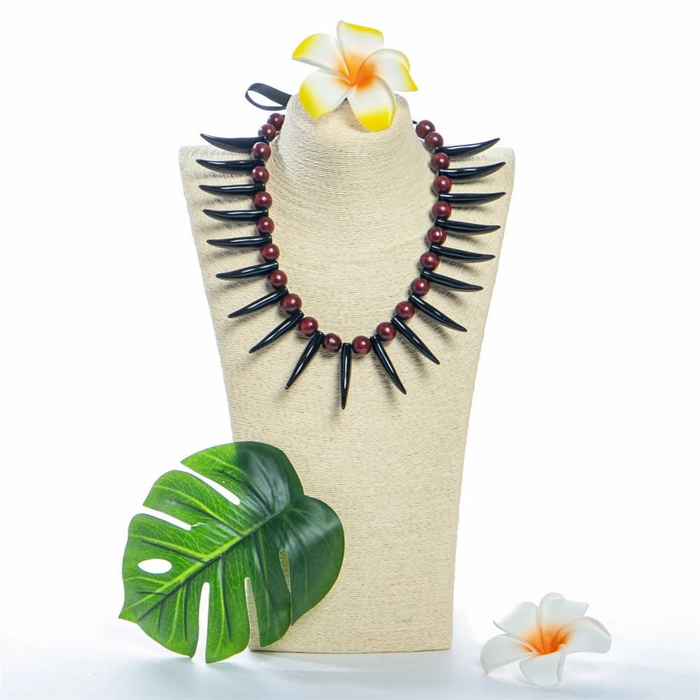 New Arrival Ula Nifo Samoan Black Tooth Necklace with Red Wood Beads Gifts Party Accessories Dancing Performance