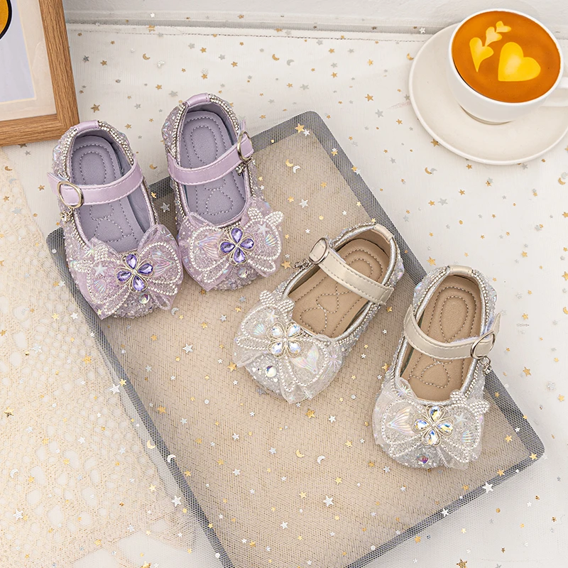 

Kids Girls Sparkly Rhinestone Mary Jane Flats, Bow & Flower Design, Soft Sole, Perfect for Parties, Weddings & Daily Wear