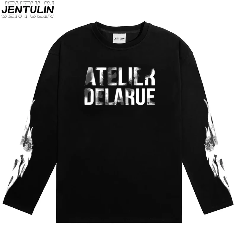 Y2K Kleding Shirt met lange mouwen Modieus borduurwerk Harajuku Ronde hals Casual T-shirt Gothic Retro Unisex Street Shirts - afbeelding 1