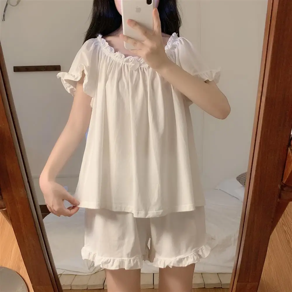 Spring Autumn Women Cute Ruffles Nightgowns Lady Sweet Princess Style Lace Court Loungewear Girls Loose Over Knee Homewear