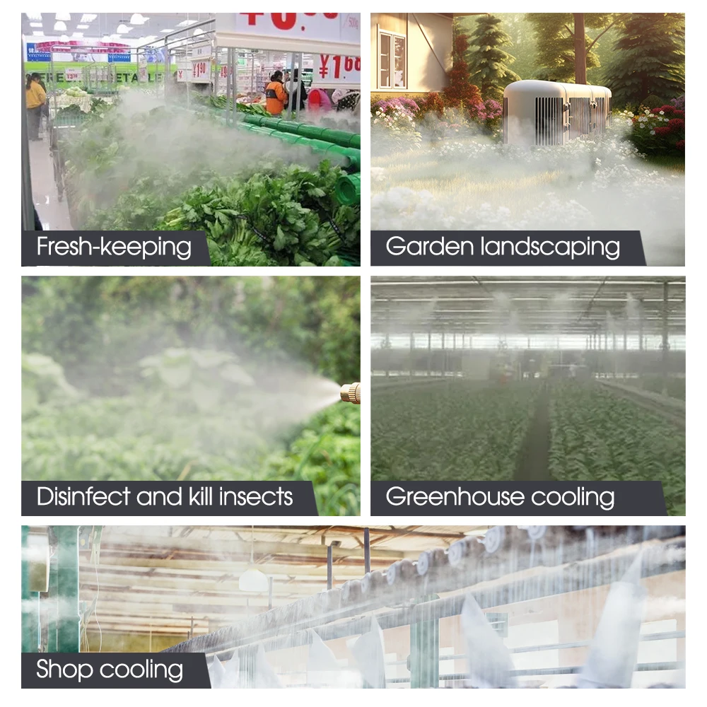 0.3m 6-21M Garden Irrigation Equipment Summer Greenhouse Atomizing Cooling System 60W Self-Priming Pump Copper Nozzle Spray Set