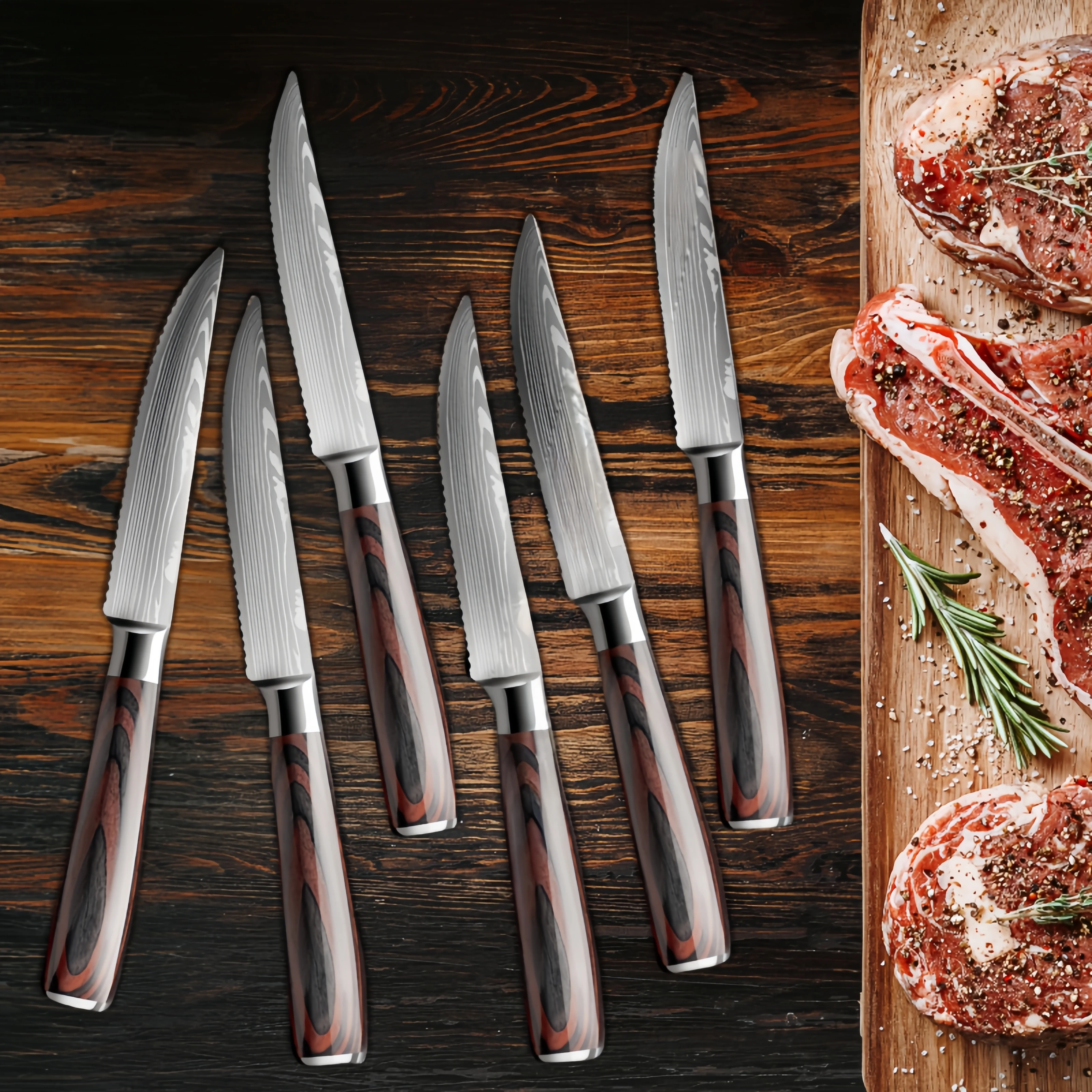 2/4/6/8-P صلابة عالية 4.5 "نمط الليزر دمشق ستيك طقم السكاكين المطبخ الفولاذ المقاوم للصدأ مع مقبض خشبي شوكة عالية الجودة #5