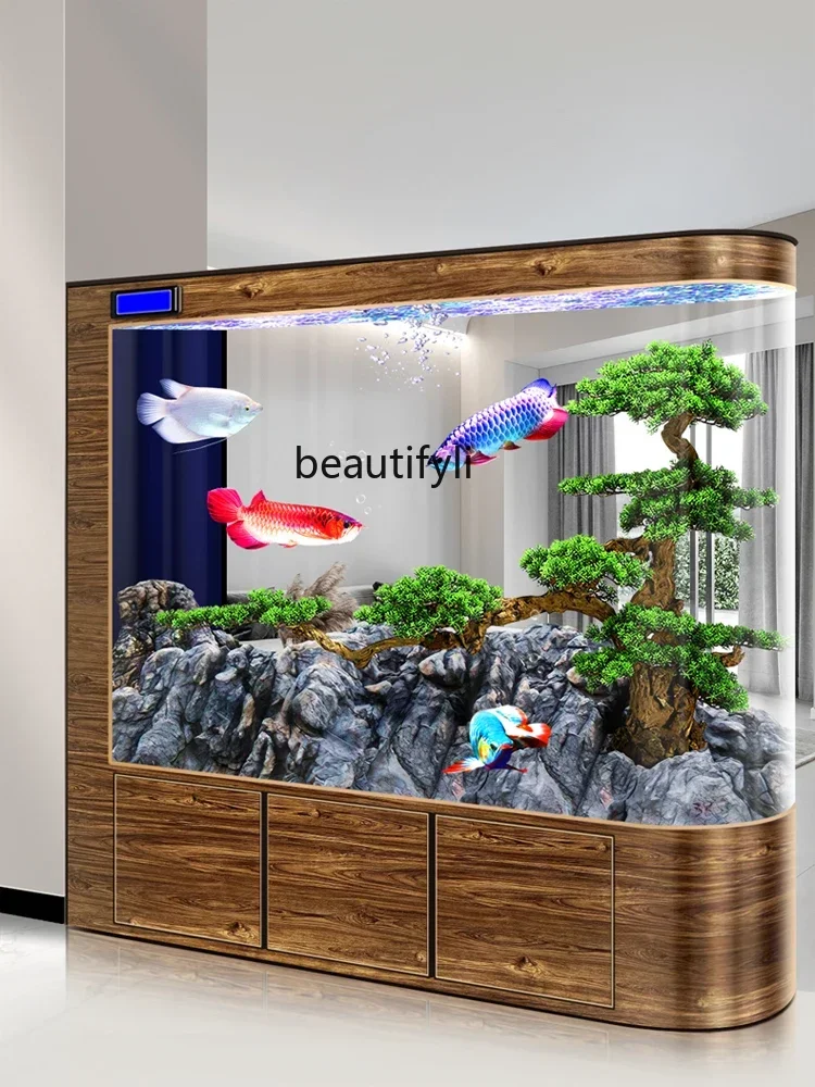

PP Screen Fish Tank Living Room Large Aquarium Partition Floor Lazy Change Water Fish Globe