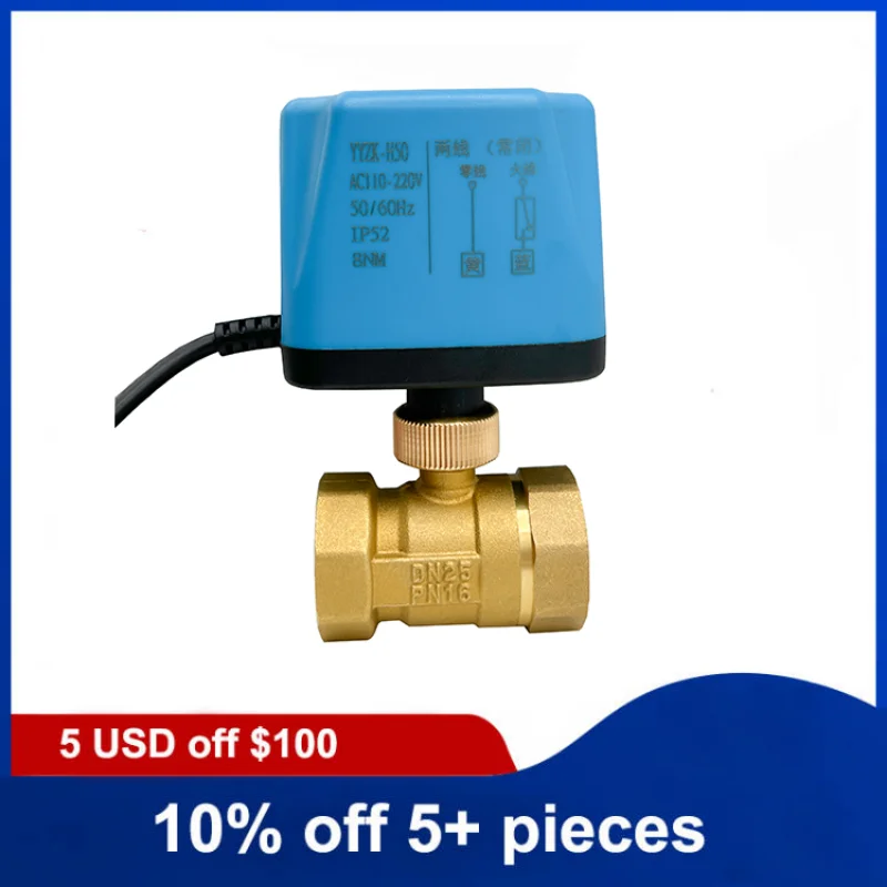 1'' Two Way Brass Motorized Ball Valve Normally Open Two Wire Control Electric Ball Valve