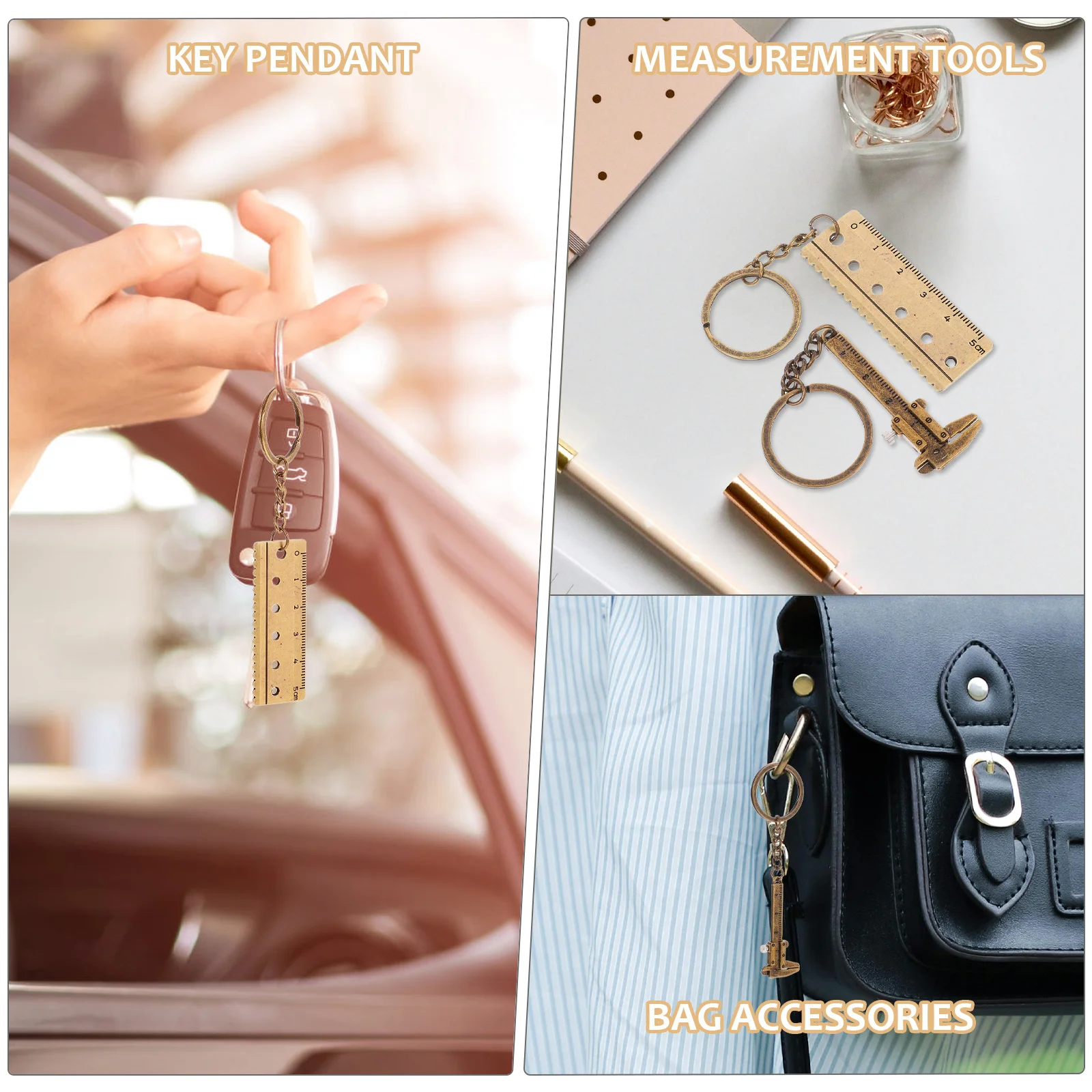2 قطعة سلسلة المفاتيح الورنية الصغيرة المحمولة أداة قياس مفتاح سلسلة حاكم لحقيبة الظهر محفظة عالية الدقة حلقة مفاتيح معدنية
