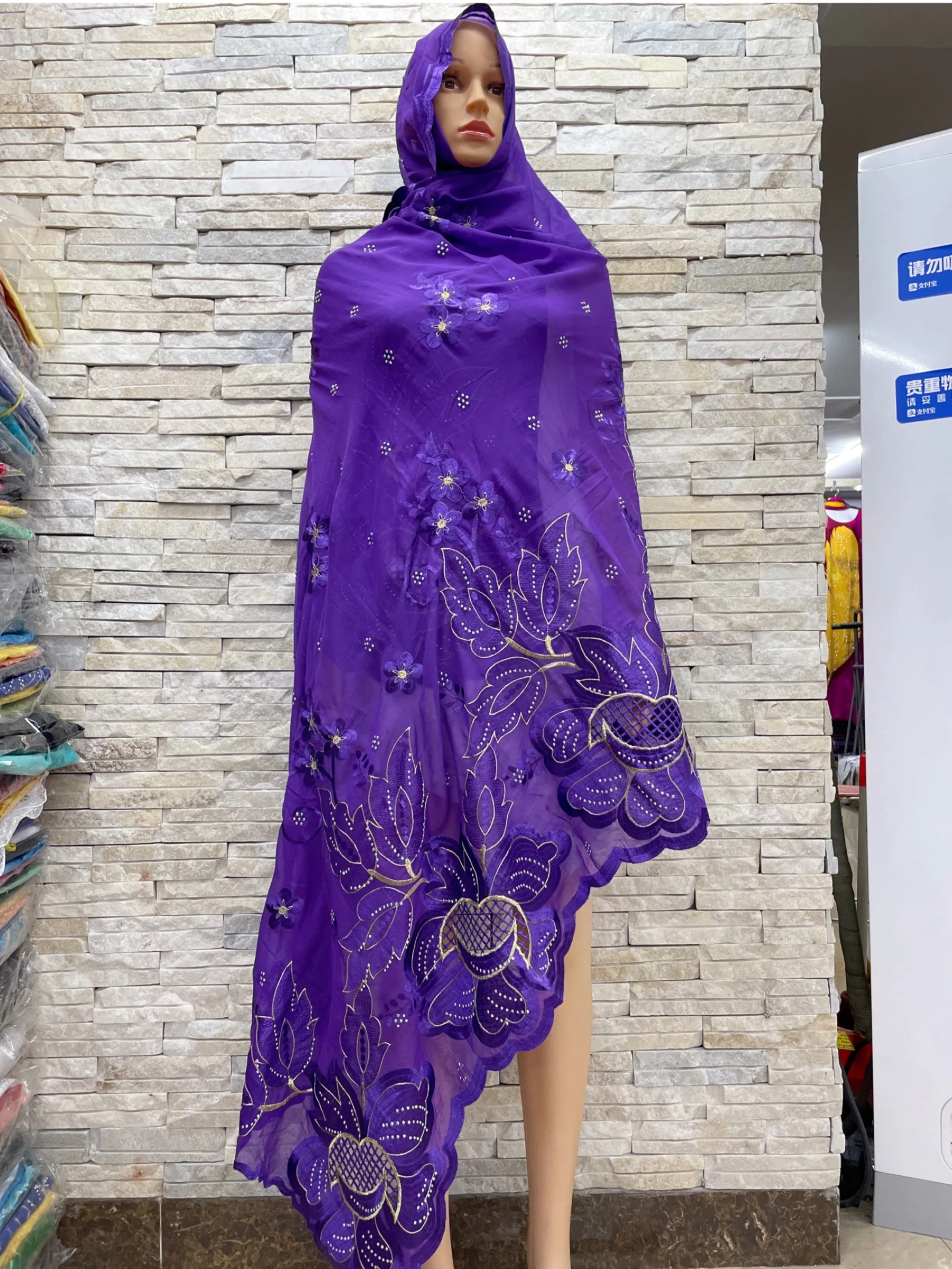 2024 Spring New Dubai Scarf For Muslim Women African Cotton Hijab Islam Hijab Pashmina Turban Headscarf Embroidery Shawls