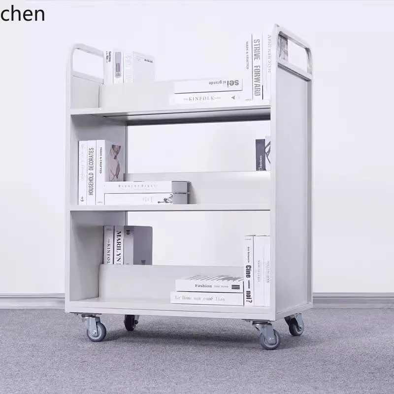 b1 Library Book Cart Archive Room Two-Layer Three-Layer Mobile Steel Book Cart Ladder