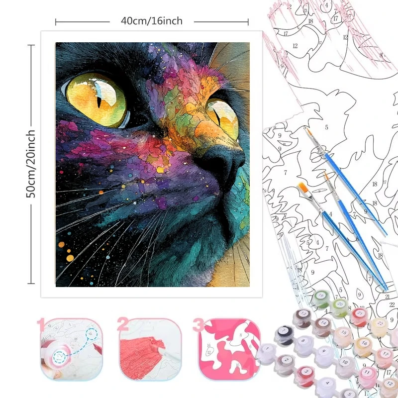 Adults Paint By Number Color Starry Texture Black Cat Drawing on Canvas HandPainted Art DIY Pictures By Numbers Kit Home Decor