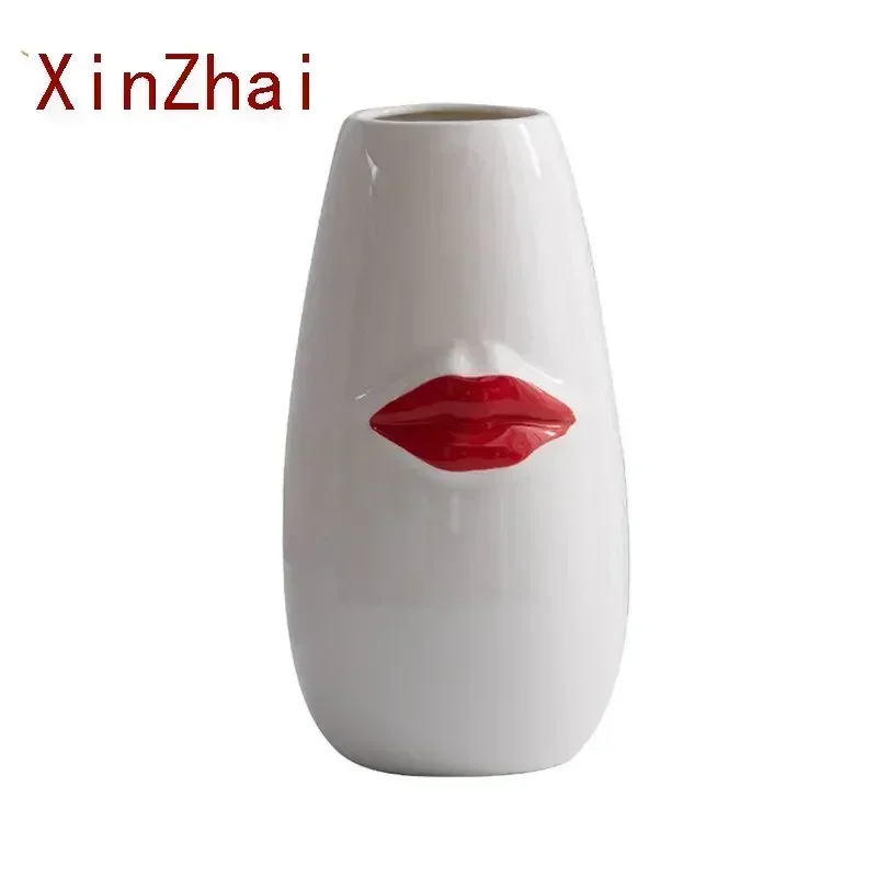 

Vilead Red Kissing Vase Face Ceramic Flower Pot Fresh Plant Living Room Bedroom Tabletop Decoration Accessories Wedding Dinner