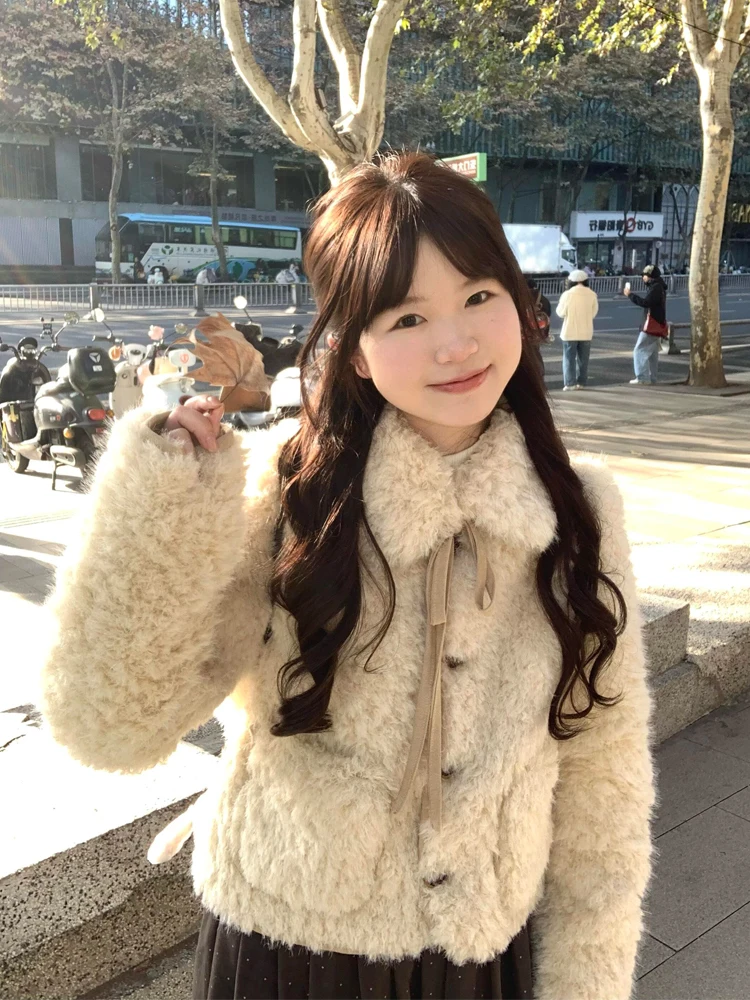 Nuova pelliccia di agnello Thiened Jaet da donna ort Faionable in pelle integrata con cintura in pelliccia di agnello velluto capispalla invernale casual Sli...