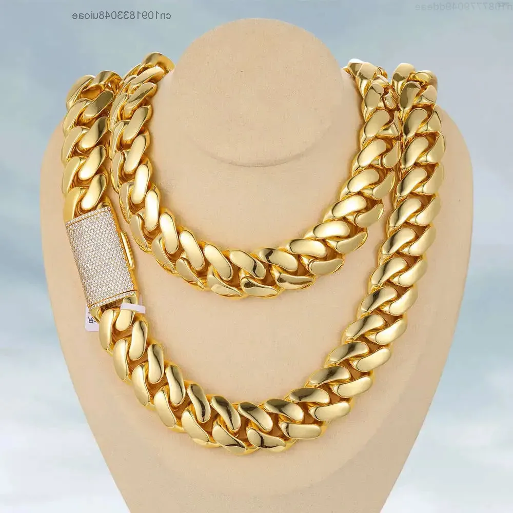 

Wholesale Luxury Hip Hop Jewelry Mens Custom 18k Gold Plated Solid Brass Heavy Miami Cuban Link Chain Necklace