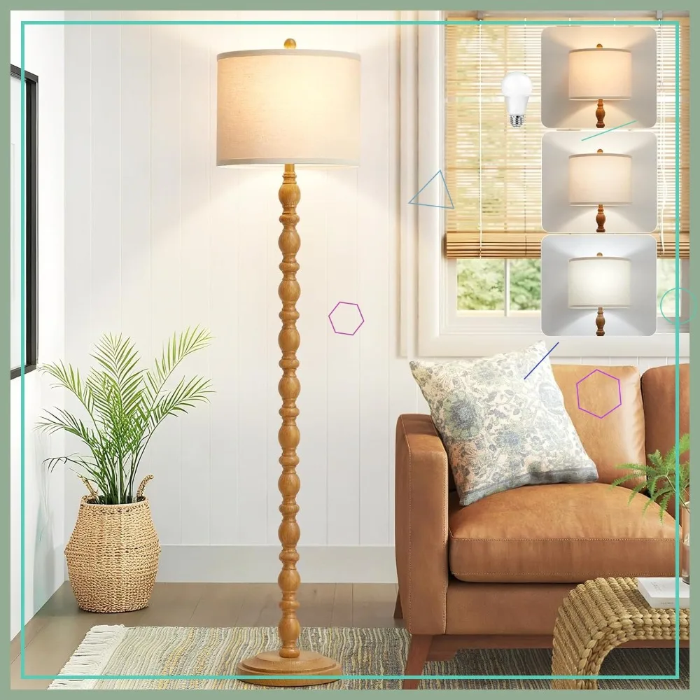 

62" Adjustable Color Temperature Rustic Floor Lamp, Retro Farmhouse Standing Lamp for Living Room, Bedroom, Corner - Brown Resin