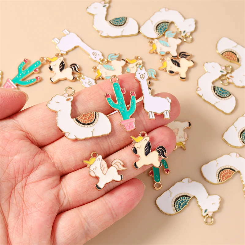 20 Stück Gemischte Niedliche Pflanzen- und Kaktus-Anhänger, Emaille-Tierfiguren Alpaka und Pferd für Schmuckherstellung, Halsketten, Ohrringe, DIY-Zubehör – Detail 2