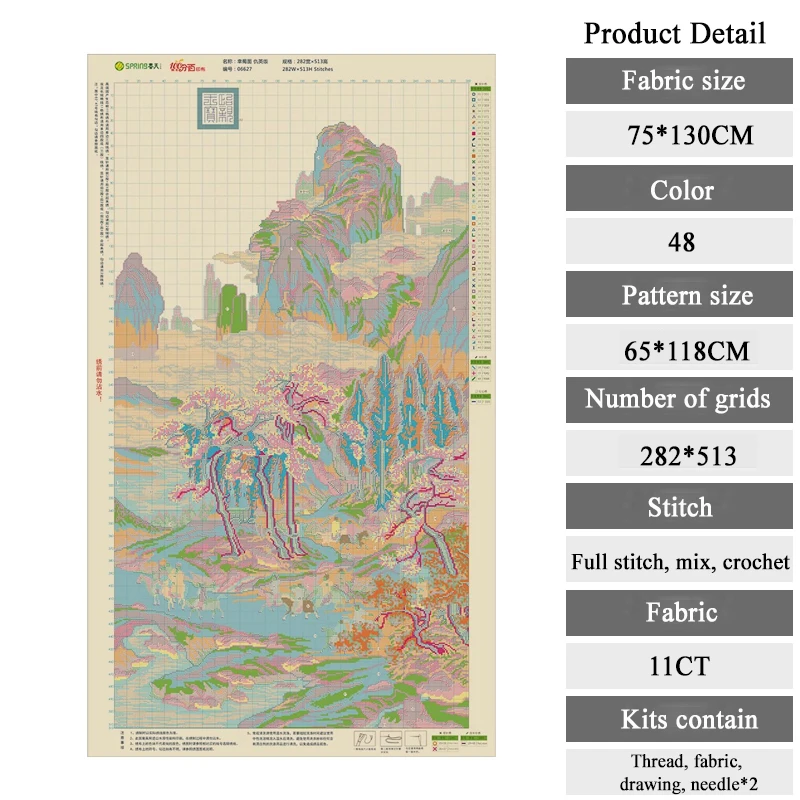 Chinese Style Retro Canvas DIY Cross Stitch Kits, 11CT Retro Landscape Decoration, Painting, Home Decor Gift for Mother