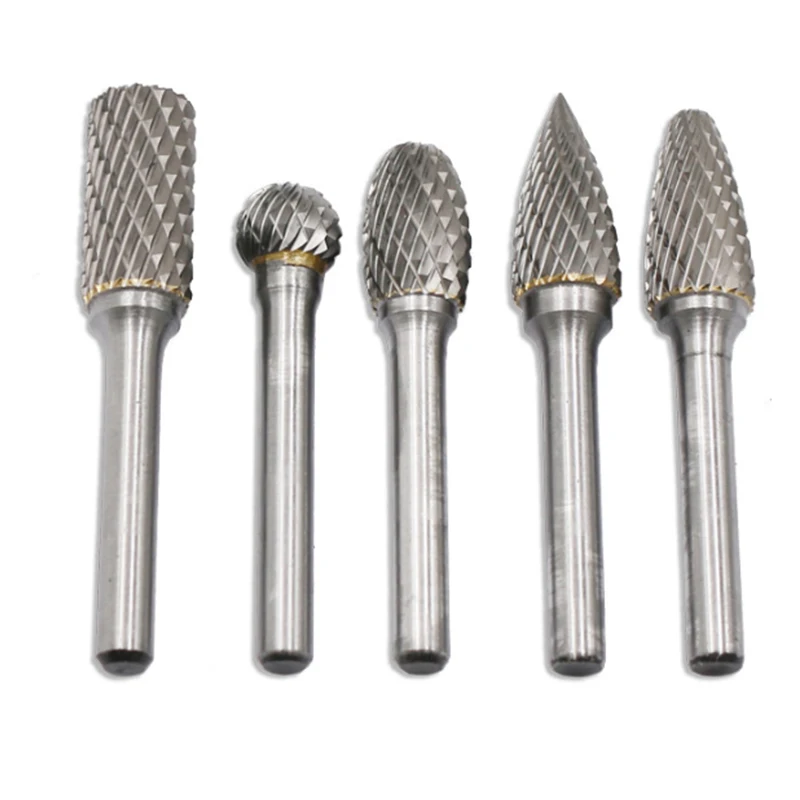 Carbide Rotary Burr Set 12MM Head with Shank Double Cut File for Drill Bits, Polishing,Engraving,Drilling,5 Pack-A49I view 2