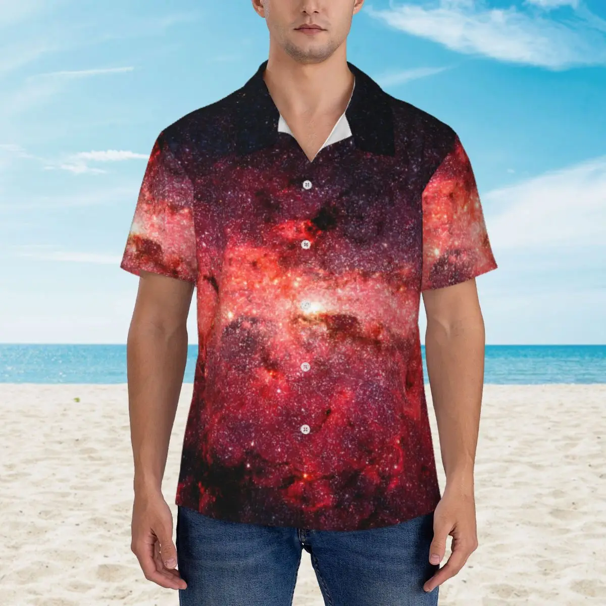 

Space Print Summer Shirt Male Vacation Milky Way Galaxy Casual Shirts Short-Sleeved Comfortable Custom Vintage Oversize Blouses