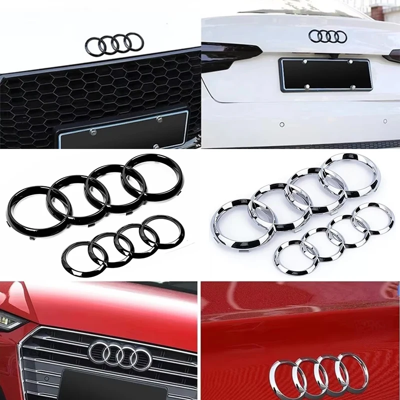 לאאודי A3 A4 A5 A6 A7 Q2 Q3 Q5 Q8 TT ABS מכסה מנוע שחור מכסה מנוע גריל אחורי תא מטען סמל לוגו תג מדבקת מדבקת 4 טבעת לוגו