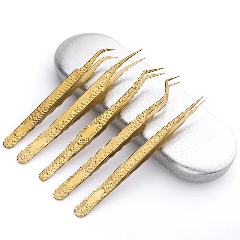 1PC Eyelash Tweezers Professional Golden Stainless Steel High Precision Tweezer for Volume Fans Lashes Extensions Makeup Tools