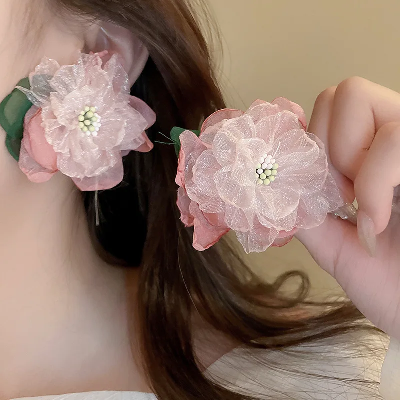 Elegant, Lace Flower Silver Needle Earrings Fashion French Vacation Style Personality Temperament Superior Earrings Women
