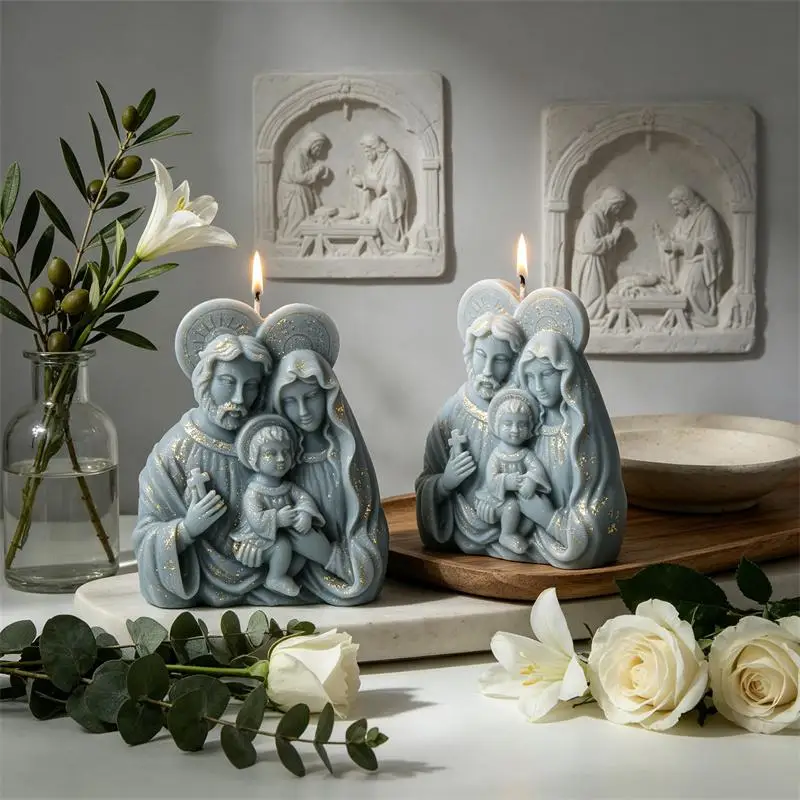 Statue of the Virgin Mary and Jesus Candle Mould Silicone Goddess Maria Statue Holy Family Virgin Birth Nativity Scene Decor