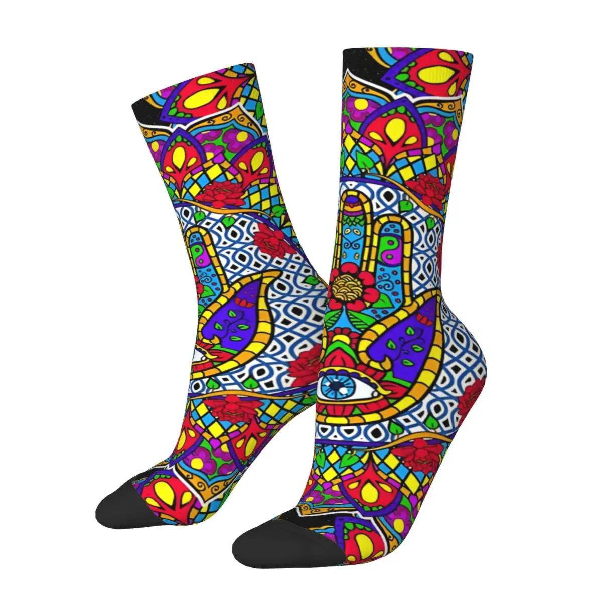 Funny Men's Socks Hamsa Harmony Mandala Retro Hip Hop Crazy Crew Sock Gift Pattern Printed