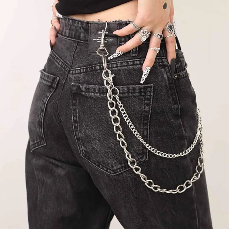 

Punk Steet Keychains Goth Hip Hop Pant with Metal Pocket Wallet Chains, 2 Layer Trouser Chain for Women and Men