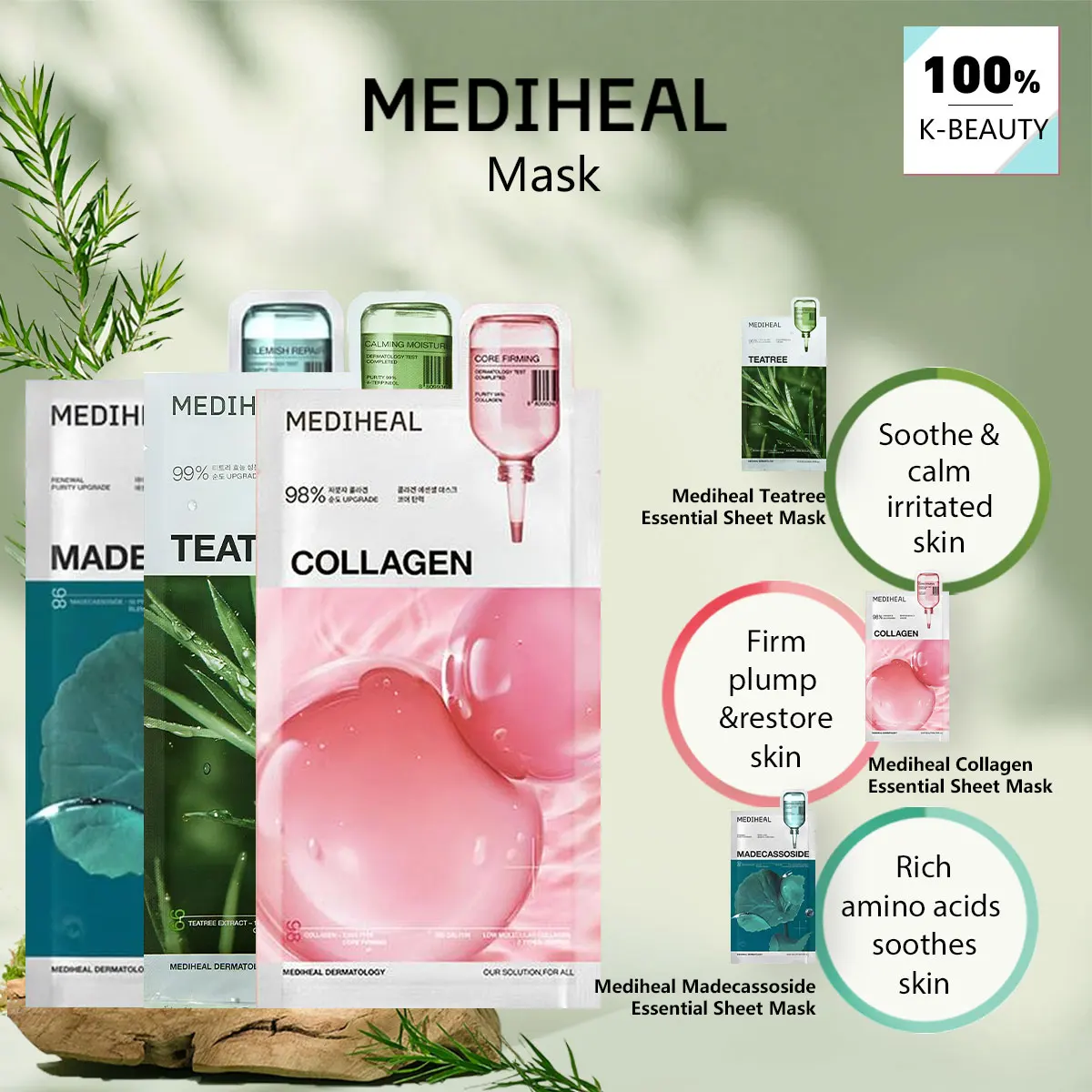 

Маска MEDIHEAL, успокаивающая и очищающая, с увлажняющей эссенцией, мгновенное увлажнение, K-Beauty, корейская косметика