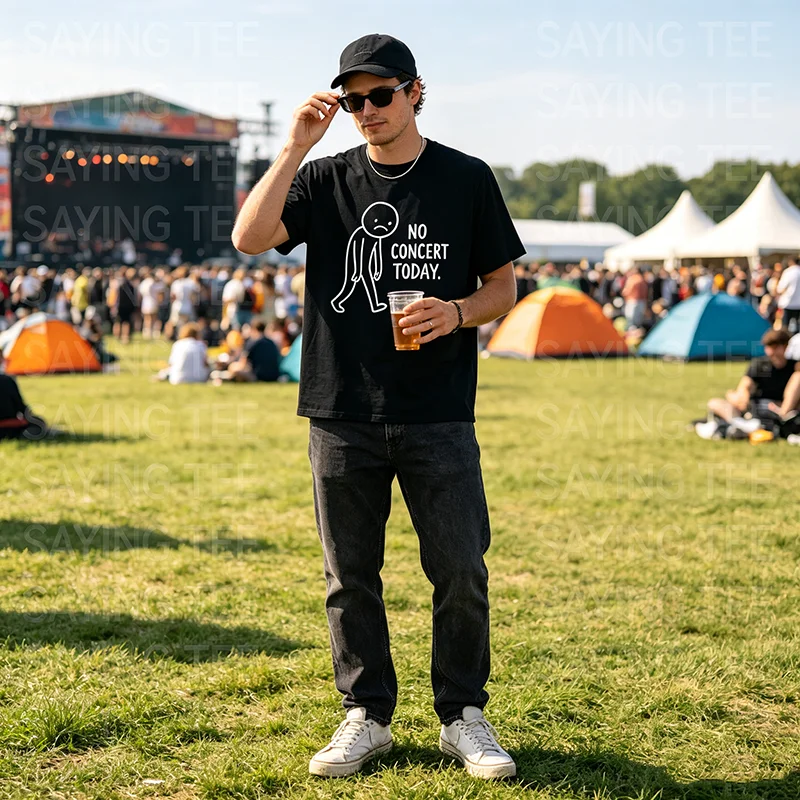 Lustiges trauriges Strichmännchen, kein Konzert heute, Musikliebhaber, Humor-T-Shirt, Y2k, verspieltes Comic-Grafik-Spruch-T-Shirt, personalisierte Streetwear – Detail 5