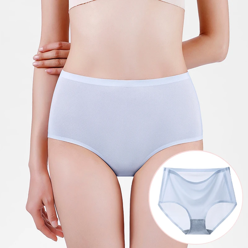 Bragas sedosas de hielo para mujer, ropa interior transpirable de cintura alta, sin costuras, elástica