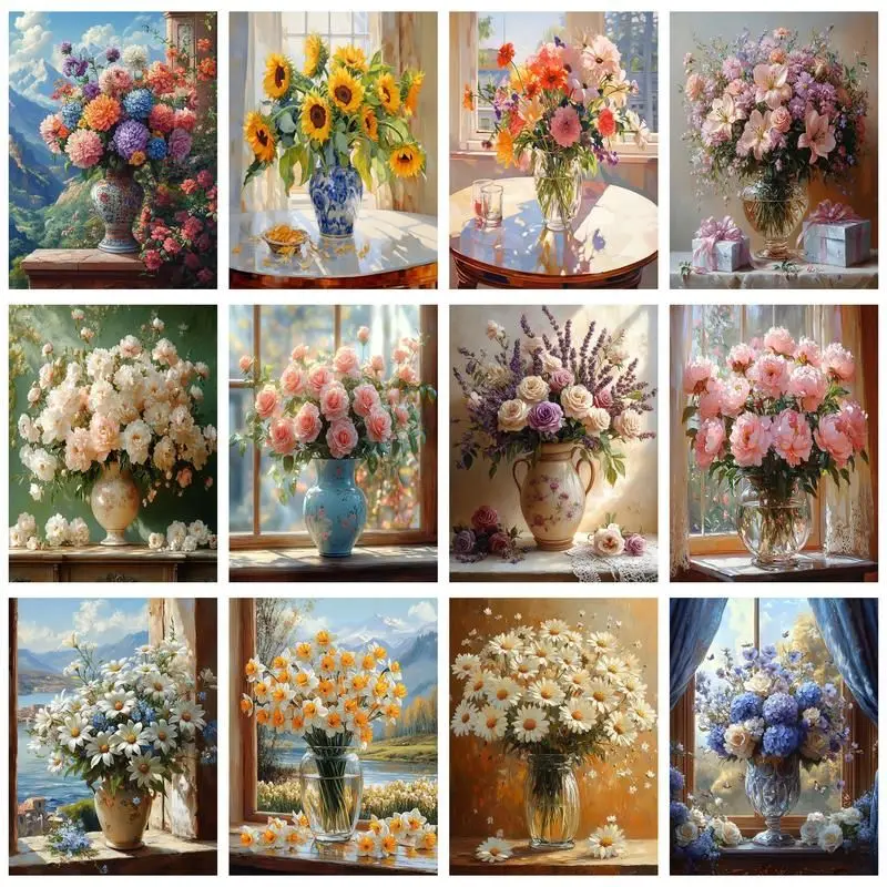 

GATYZTORY Diamond Embroidery Sale Window Flowers Scenery Rhinestones Pictures Diamond PaintingFull Square Mosaic Kit Home Decora