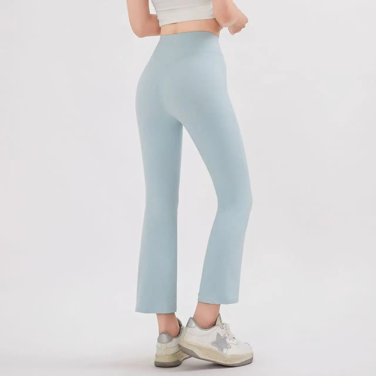 Nude High-Waist Elastische Yoga-Mikro-Schlaghose Leggings Gym Pfirsichfarben Hüftstraffend Enganliegend Outdoor Pilates Taillenformend – Detail 7