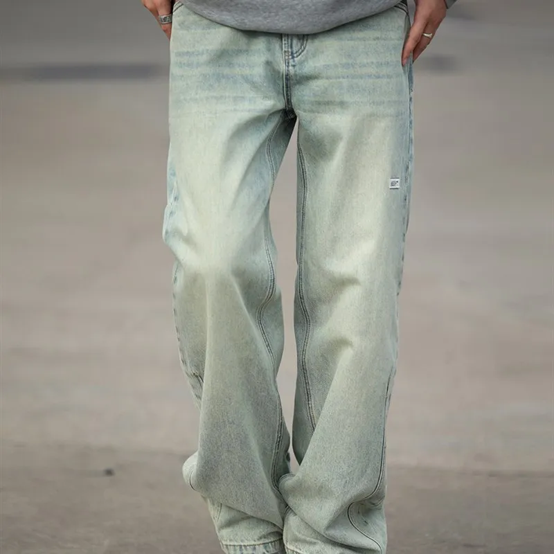 

Men's Straight Leg Jeans Loose Fit Retro Washed Long Leg Effect Casual Trousers Autumn Season Fashionable Breathable Comfortable