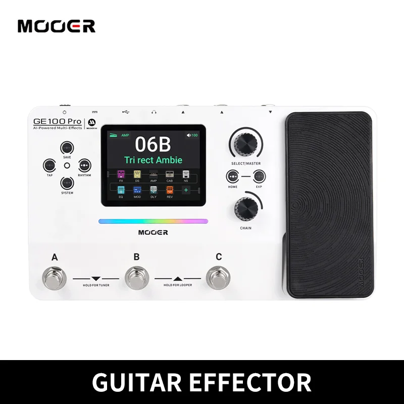 Mooer GE100 Pro/GE100 Pro Li Интеллектуальная педаль мультиэффектов с ИИ-моделированием звуков и усилителей, IR, NAM, Bluetooth, лупером, драм-машиной, портативная