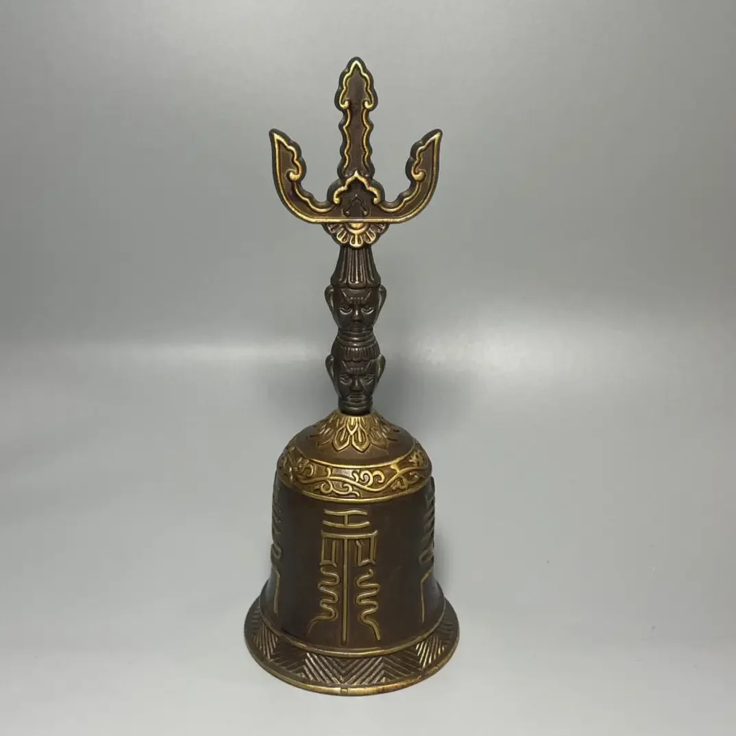 Chinese gilt Sanqing bell pure copper hand ring Taoist three-pronged bell technique bell tai chi eight trigonware