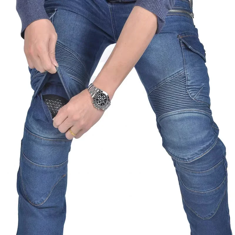 New Motorcycle Kevlar Zip Riding Pants Motocross Four Seasons Breathable Blue Jeans Moto Touring Riding Racing Anti-fall Pants