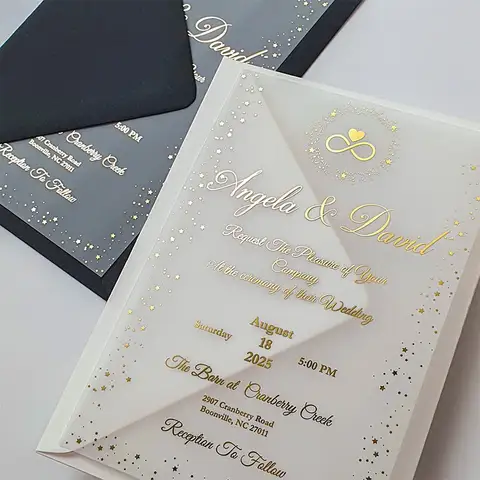 별, 하트 및 영원 기호가 포함된 10개 맞춤형 천체 피지 천 결혼식 초대장 럭셔리 천체 텍스트 초대장