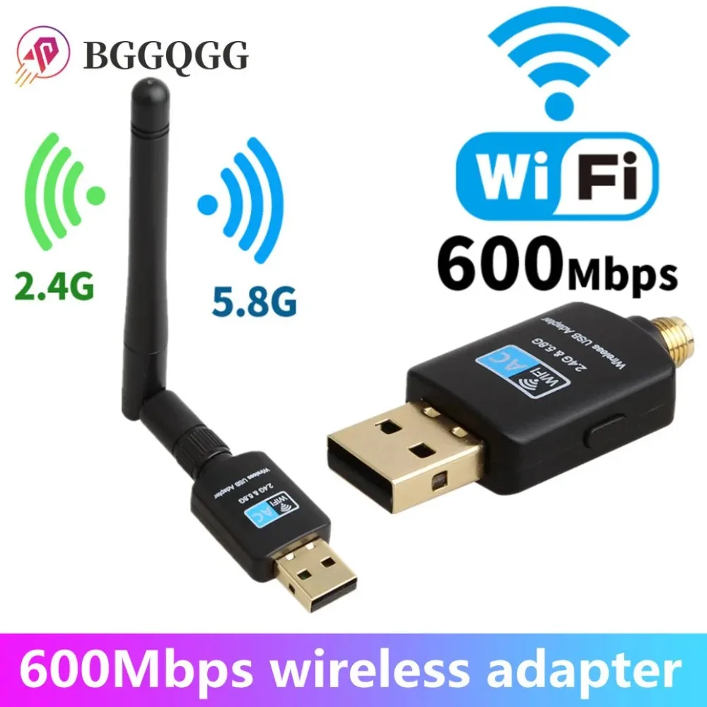 

BGGQGG USB Wifi Adapter 2.4GHz+5.8GHz Wi-fi Receiver High Speed 600Mbps Wi-fi Antenna Wireless PC Network Card 802.11ac