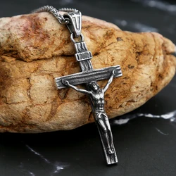 Vintage 316L Stainless Steel Jesus Cross Pendant Necklace Cross Orthodox Necklace Chain For Men Women Biker Amulet Jewelry Gift