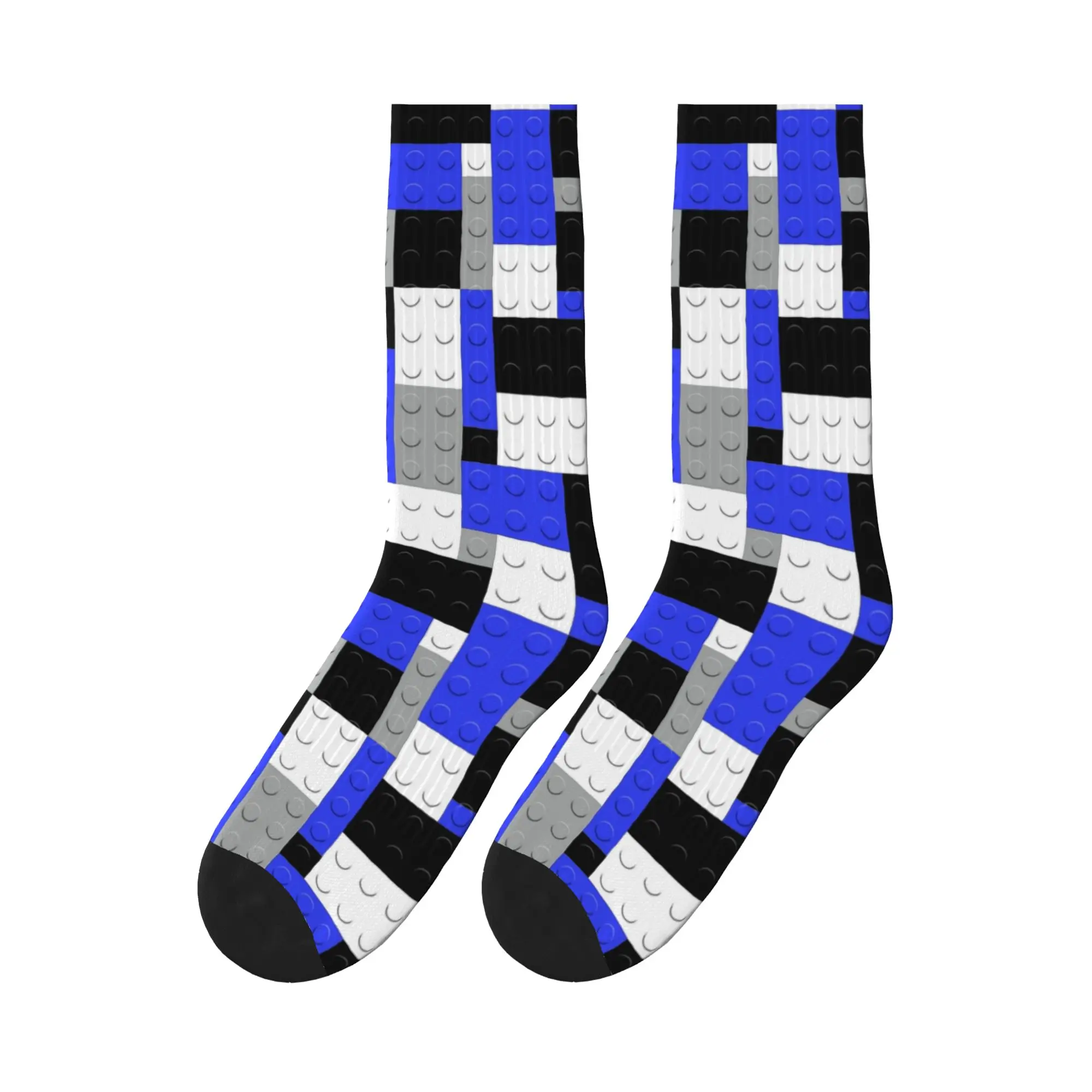 Black White Gray Blue Building Blocks Bricks Stockings Gothic Socks Men's High Quality Socks Autumn Cycling Graphic Anti Socks