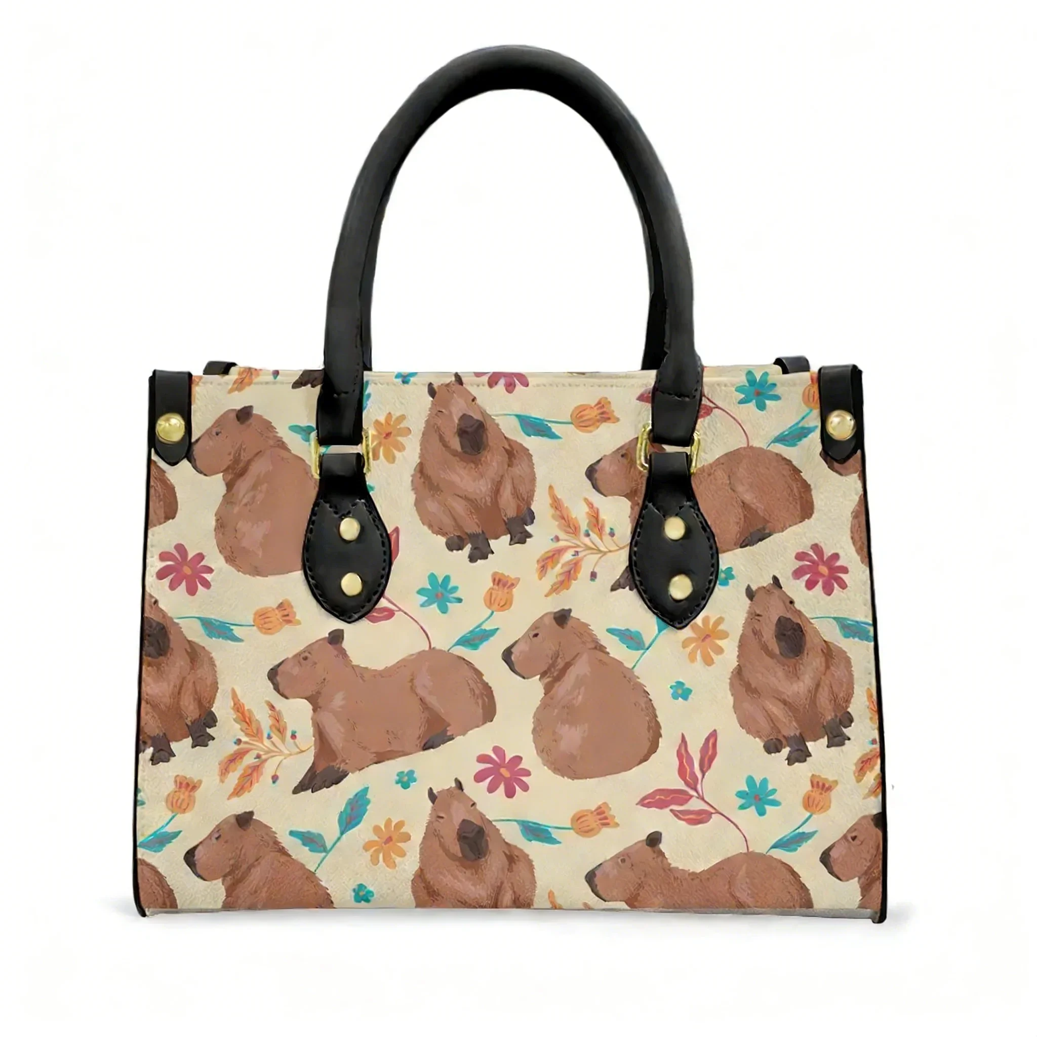 Capybara Tote Bags Purse Womens Mens Fashion Personalized Text Image PU Leather Customized Handbags Commuter Shopping Gift Bags
