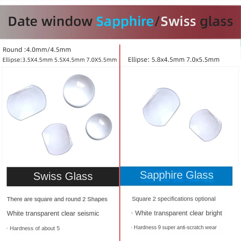 Date window Sapphire/Swiss glass for Watch Datejust crystals Cyclops Rectangle 7.0x5.5mm 5.5x4.5mm Round 4.5mm watch accessories