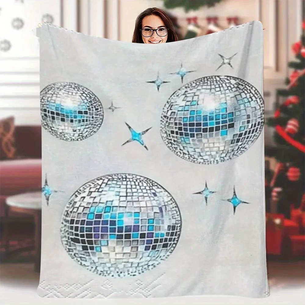 

1 шт. пледы с принтом диско-шара в стиле ретро, 60x80 дюймов, яркий синий и фиолетовый мозаичный дизайн, мягкое и уютное для гостиной, спальни