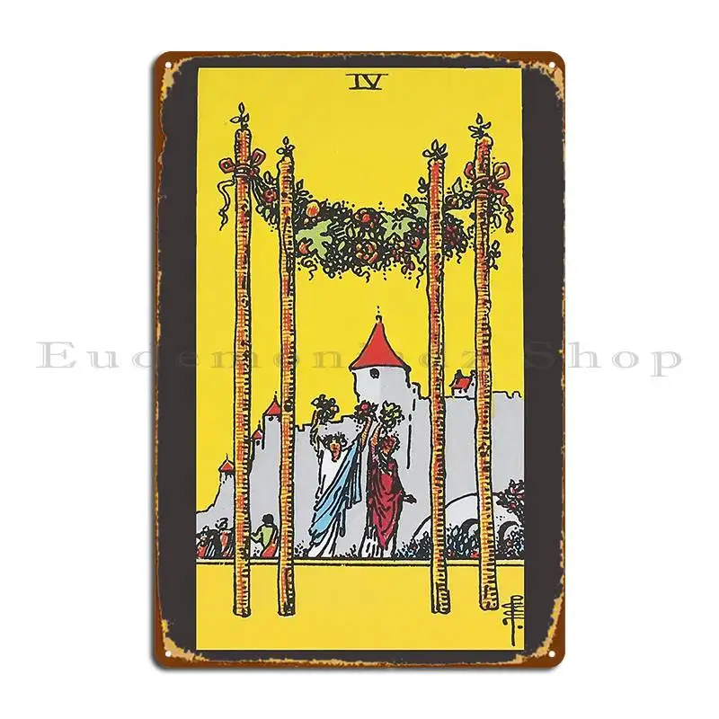 four of wands rider waite smith tarot Metal Sign Classic Wall Cave Design Wall Cave Funny Tin Sign Poster