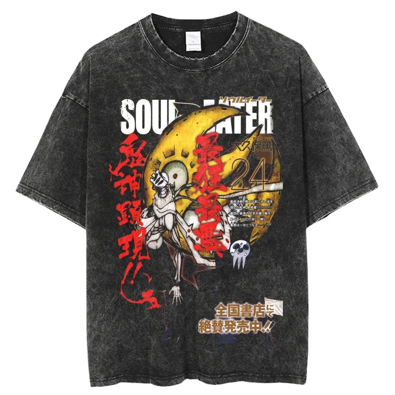 Hot Summer Short Sleeve Tops Soul Eate Japanese Anime Graphic T Shirt Washed Streetwear Short Sleeve Harajuku Casual Tshirt